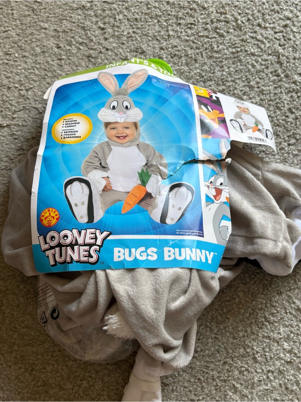 Warner Bros. Bugs Bunny Plush Gray Kids Costume Sz 3T 4T NEW Halloween